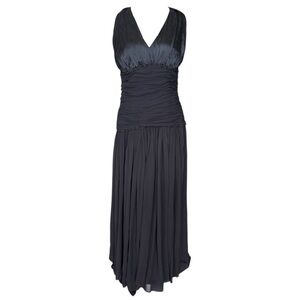 Vintage Silk Drop Waist Halter Beaded Evening Gown
